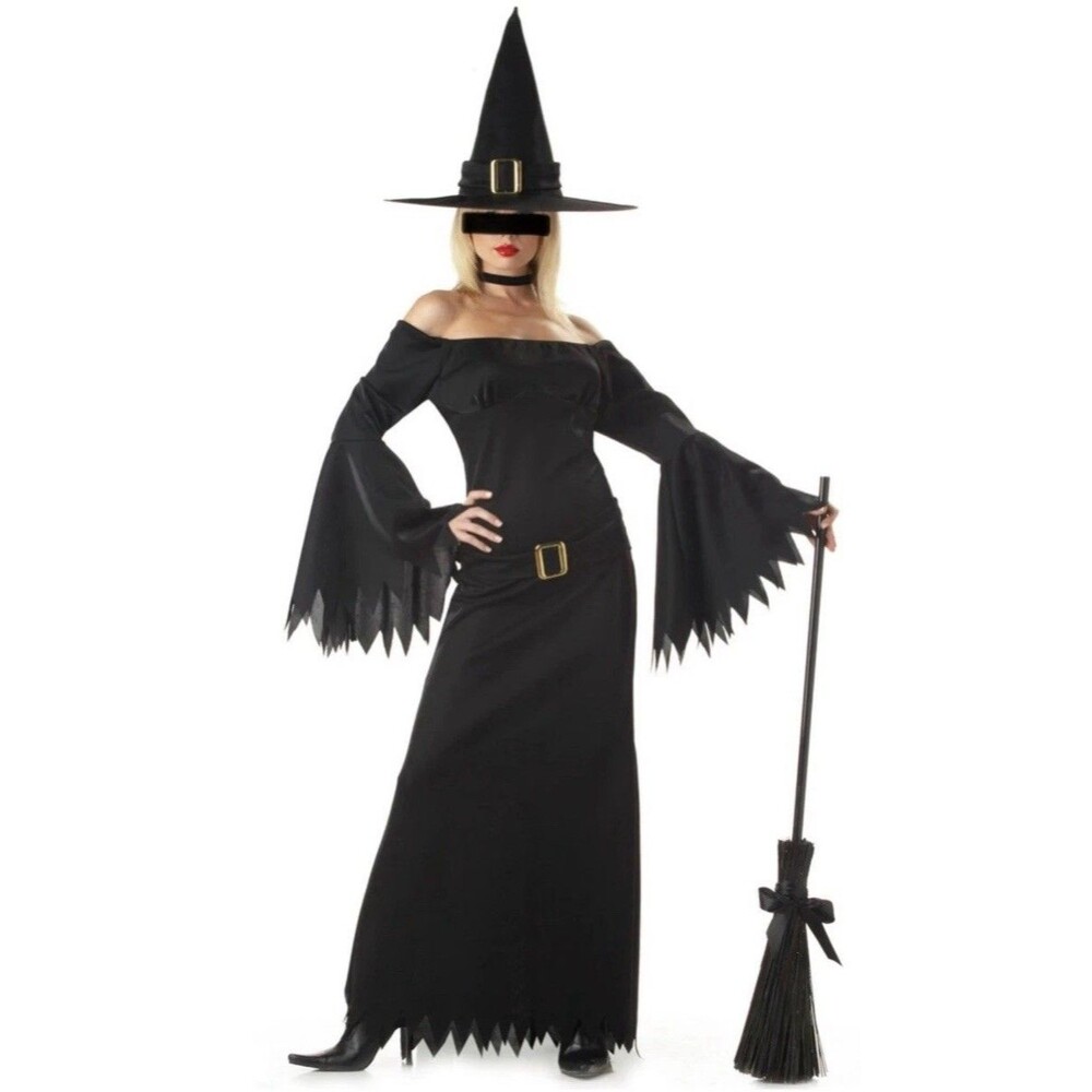 Elegant Witch Halloween Costume Adult Size L (10/12) Black Shimmer